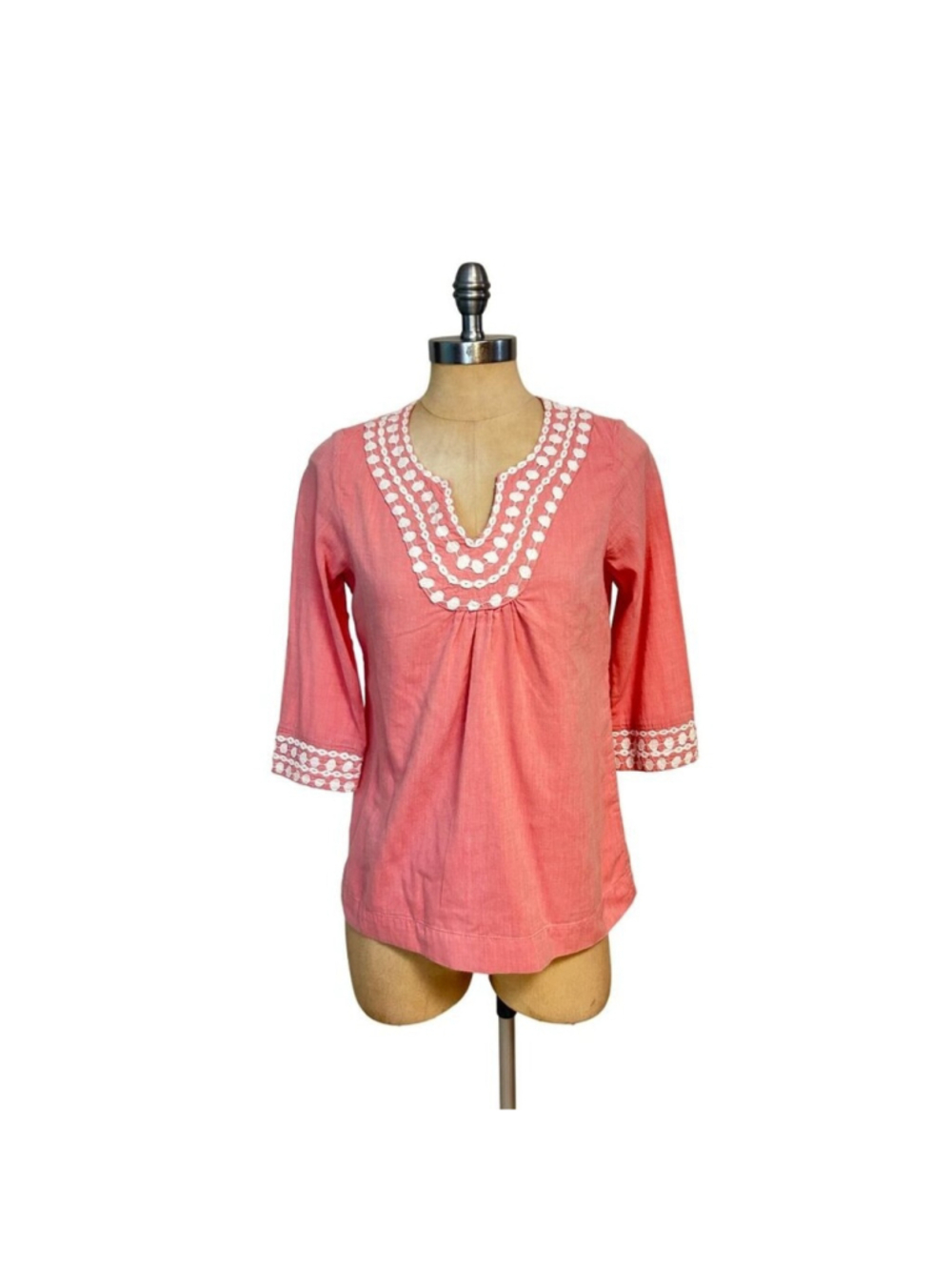 Boden Pink Embroidered Tunic Top Women's Boho Chic US 2